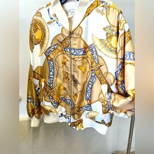 Vintage gold print satin bomber jacket